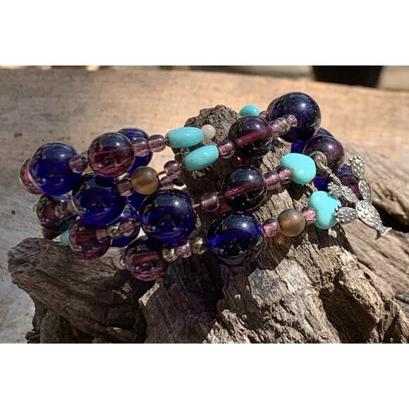 Multi Color Beaded Wrap Bracelet with Sterling Silver Charms - Picture 4 of 7